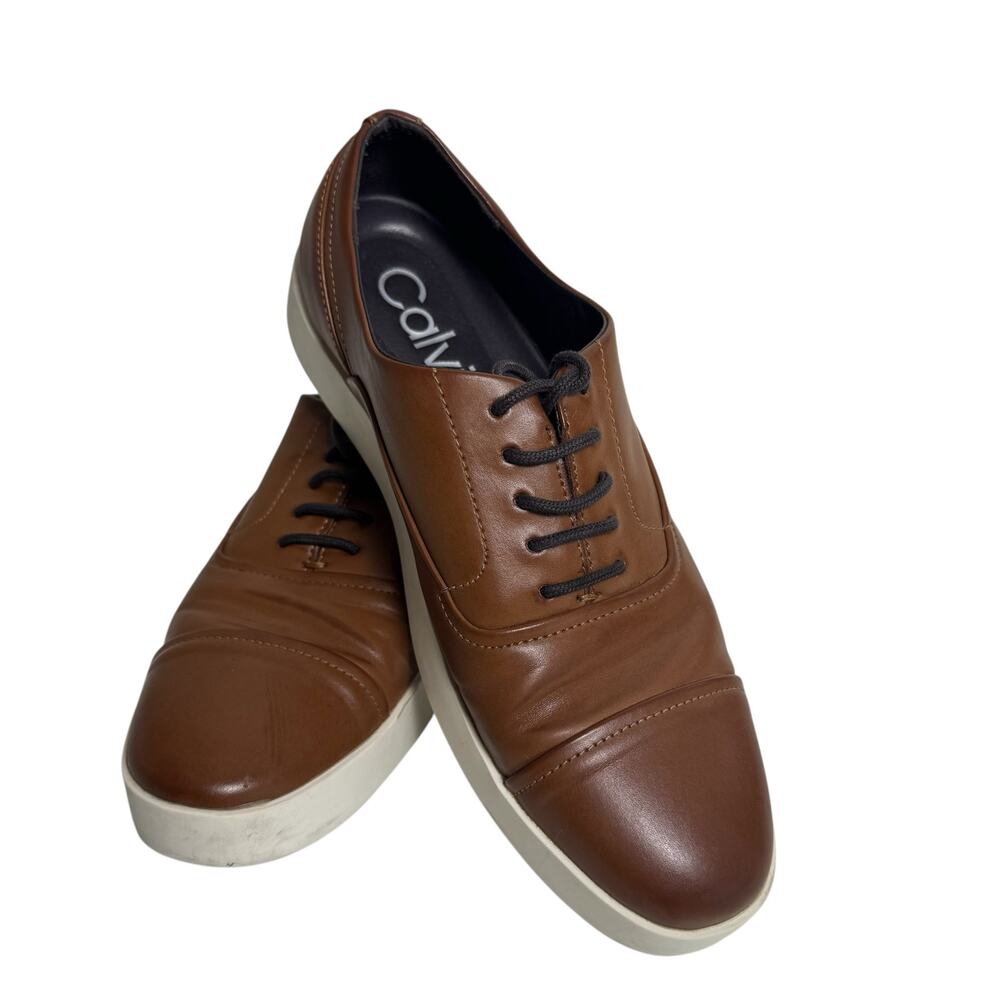 Calvin Klein Brown Cap Toe Oxford Dress Shoes Lace Up Size 8.5 Men Classic